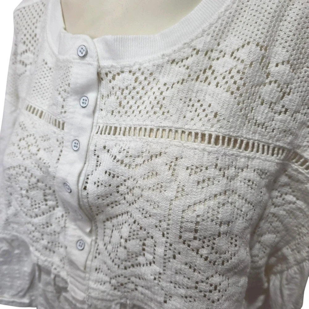 Pilcro Anthropologie White Crochet Lace Peplum Top Cotton Boho MP Petite Medium